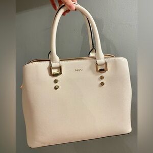 Aldo Cream Structured Satchel with Gold Hardware